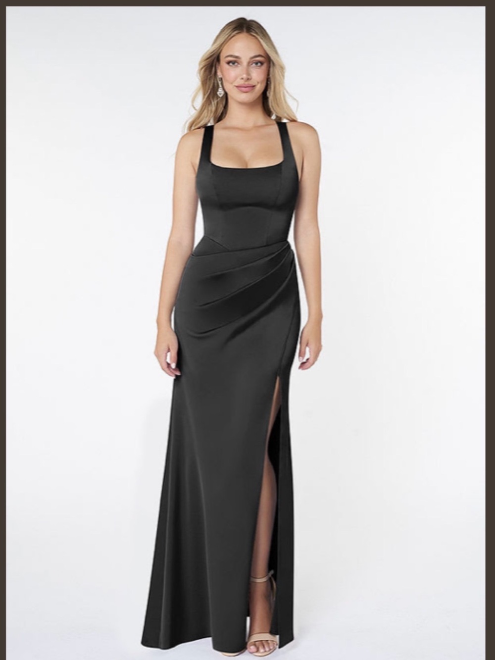 Azazie Black Satin Maxi Dress with Side Slit